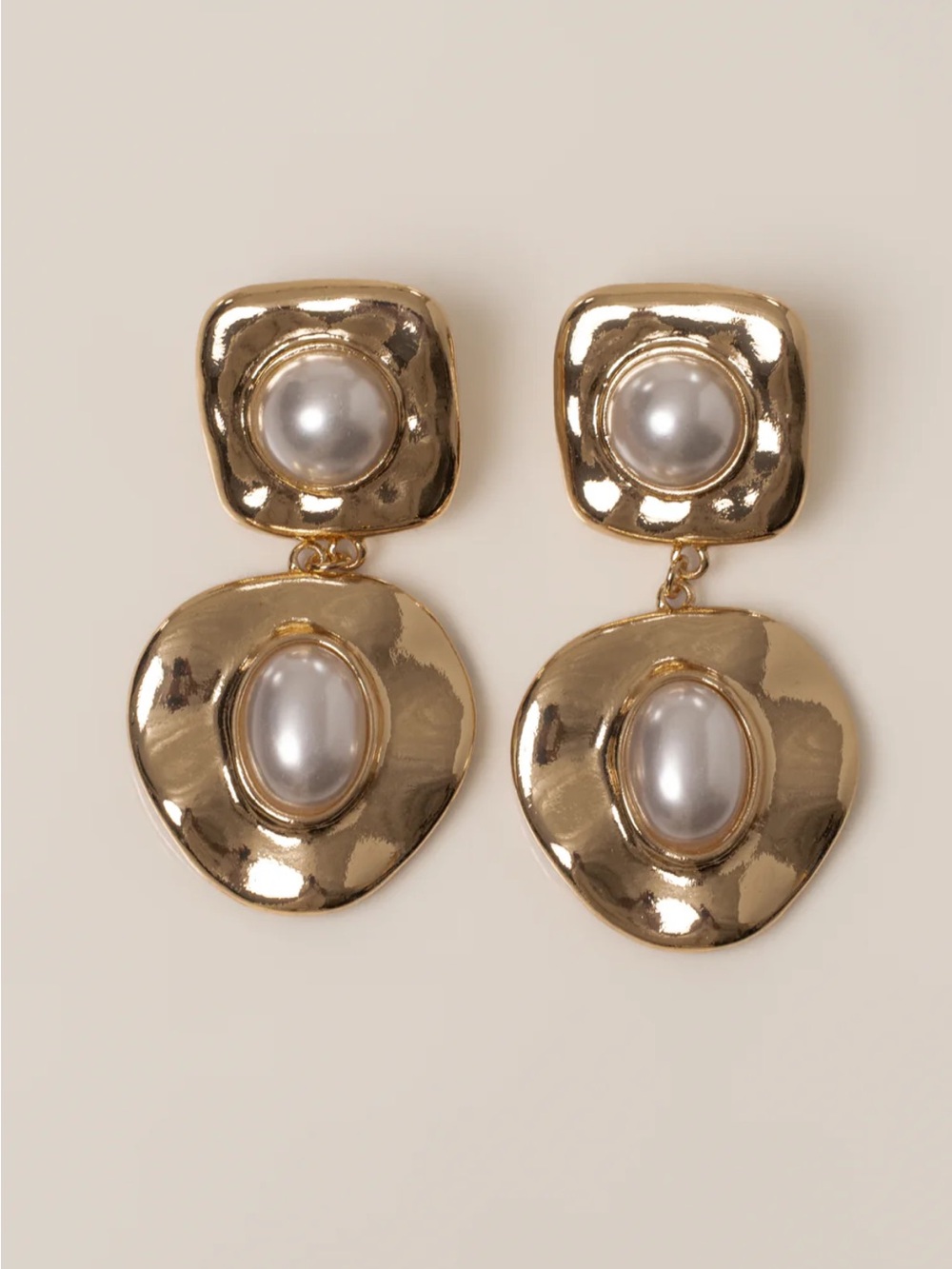 JLUXLABEL Gold and White Pearl Drop Statement Earrings